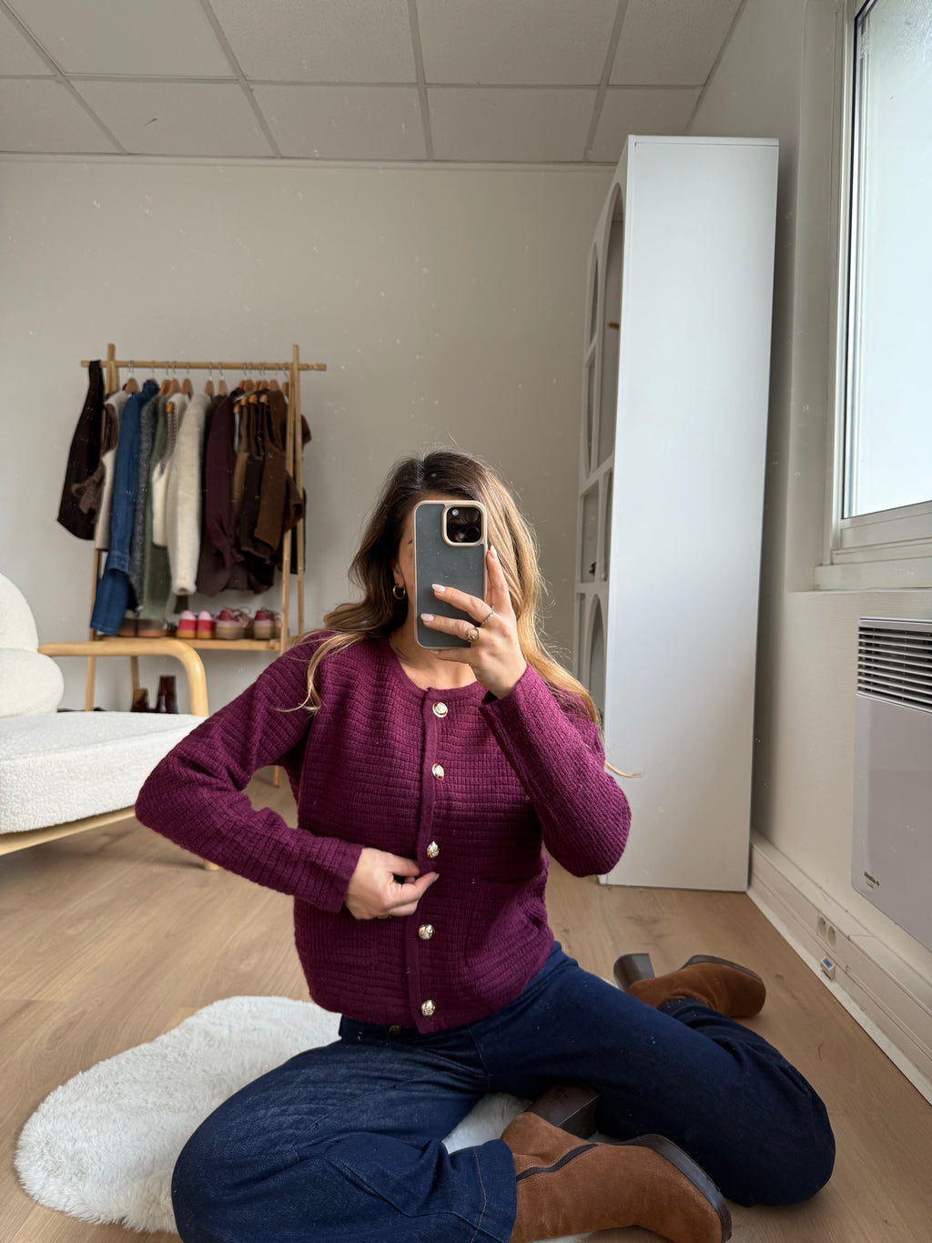 Giulia Chunky Knit Cardigan Burgundy