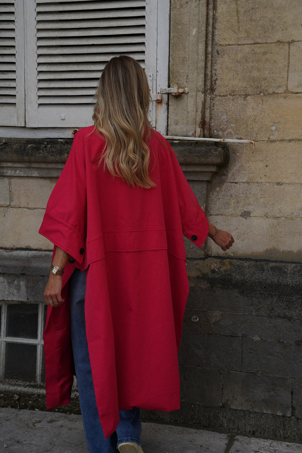 Isaac Long Trench Coat Jacket - Red