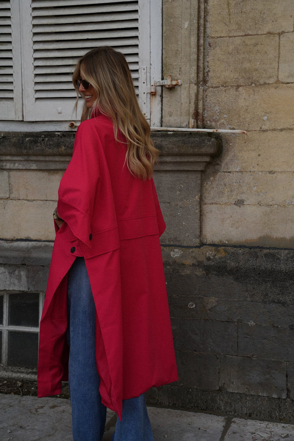 Isaac Long Trench Coat Jacket - Red