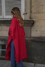 Isaac Long Trench Coat Jacket - Red