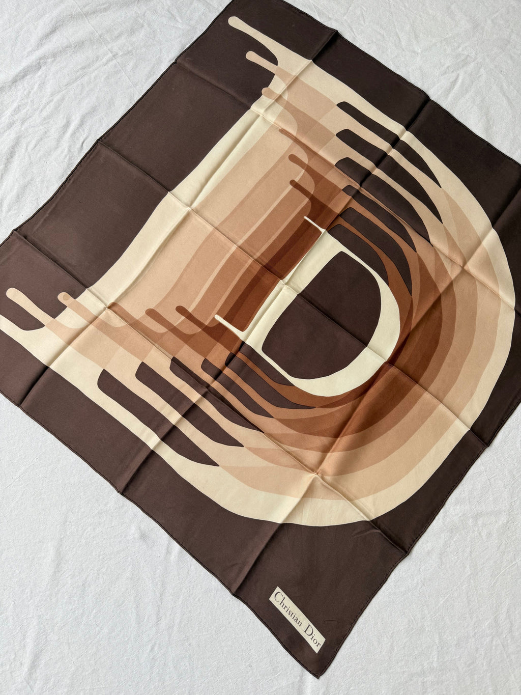 Bufanda Christian Dior – Estampado gráfico D Castaño Beige