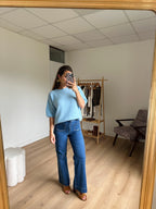 Short Sleeve Wool Knit Brown Sky Blue