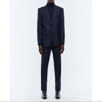 Plus Size Wool Suit - Navy Blue - Prince of Wales Pattern