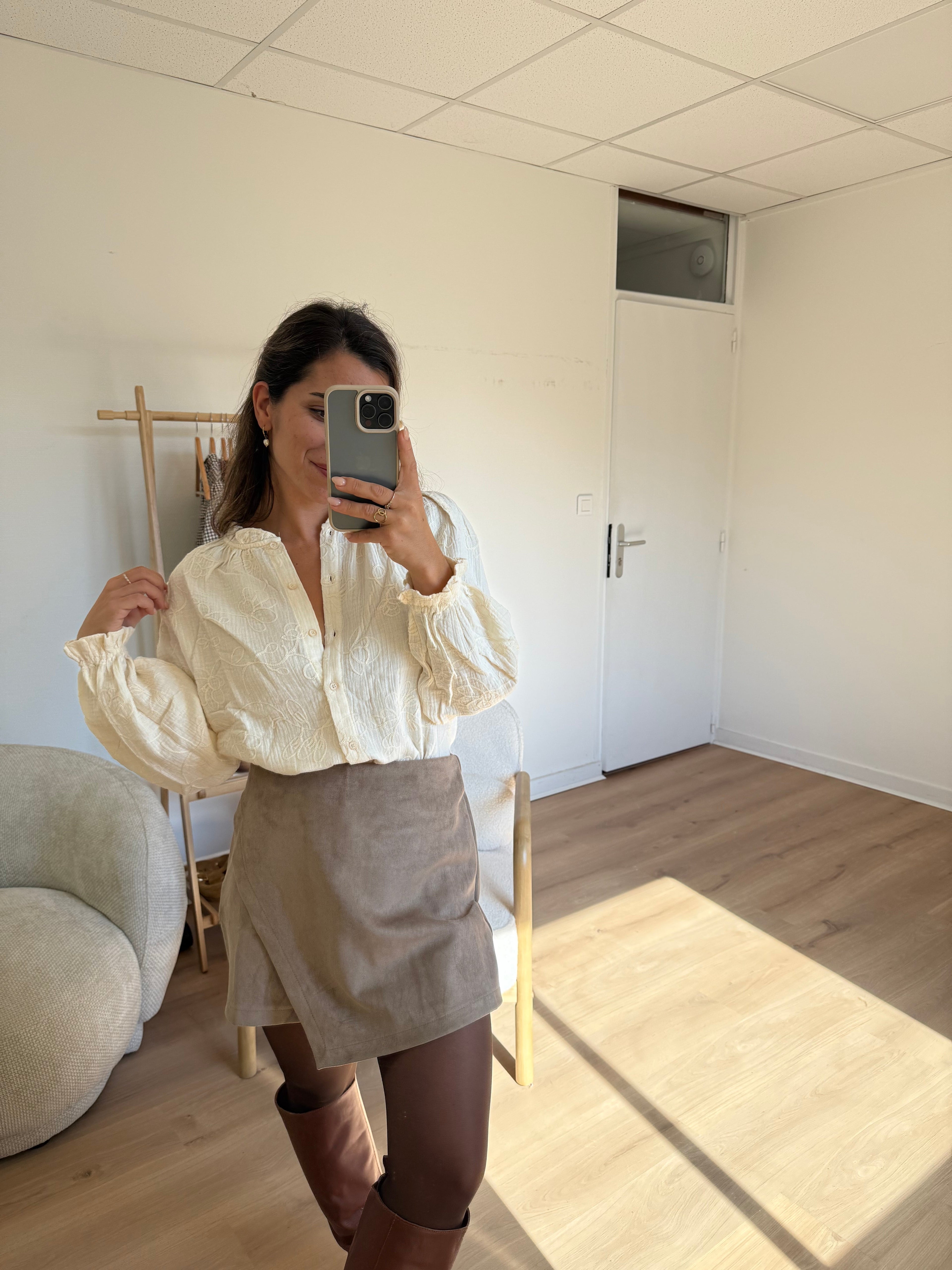 Selena Suede Short Skirt Taupe