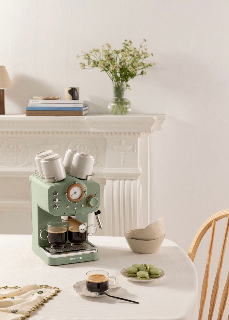 Thera Retro Matt - Espresso Machine with Matte Finish - Sage Green