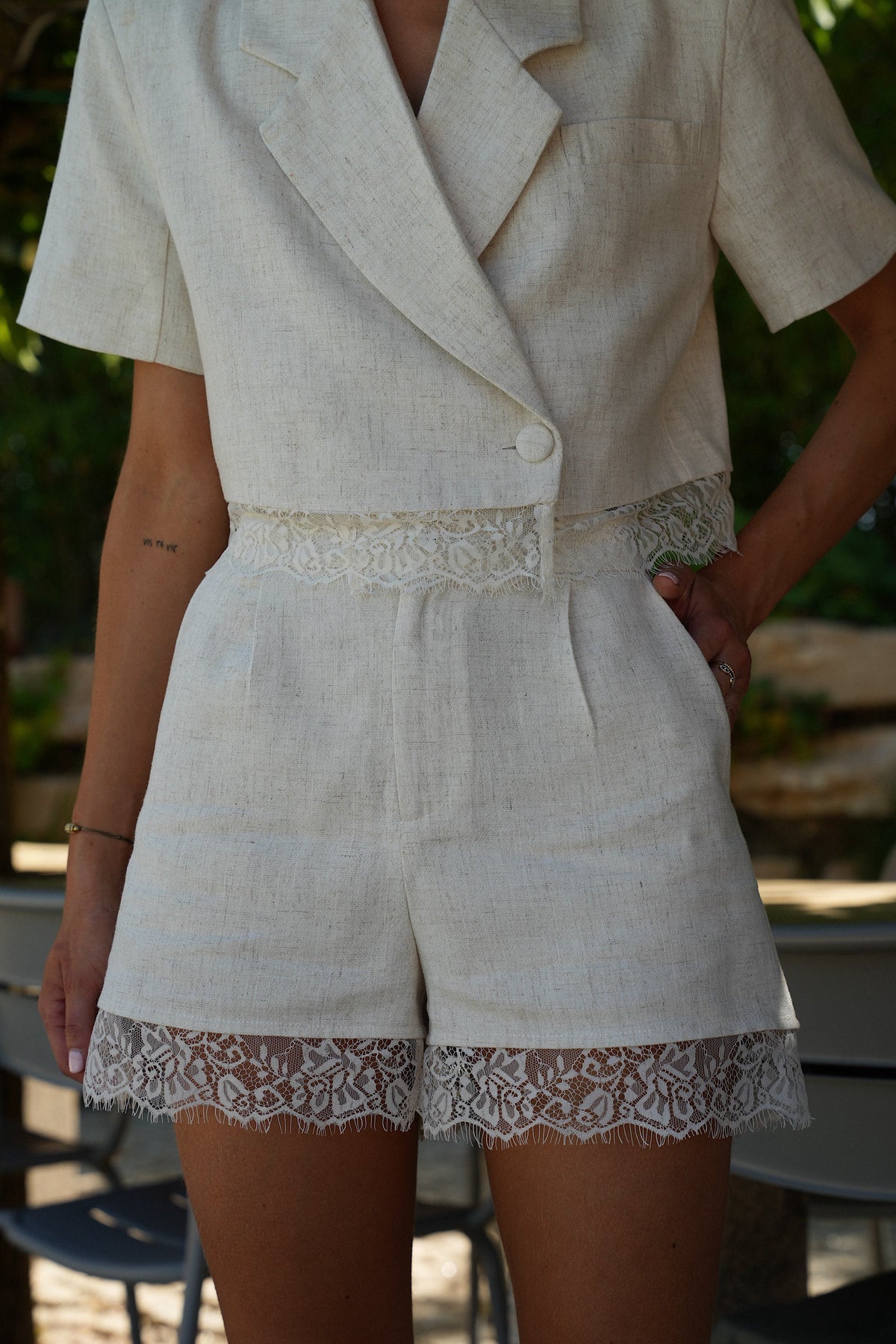Pantaloncini in pizzo Zoa - Beige