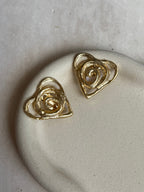 Boucles D’Oreilles Vintage - Grands Cœurs Dorés Ajourés