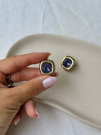 Boucles D’Oreilles Vintage - Strass Violine Facetté