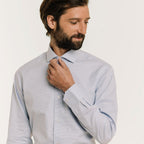 Chemise Cintrée En Royal Oxford Double Retors Pied De Puce Bleue