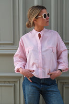 Blouse Astrid col mao rayure rose