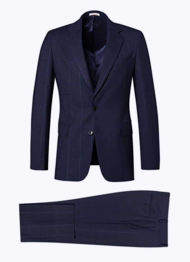 Fursac - Traje de 2 piezas de lona azul marino con grandes cuadros tejidos - Carbono - Hombre