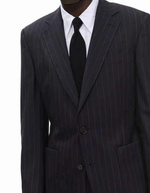 2 Piece Suit Navy Canvas With Red/Orange Stripes - Navy