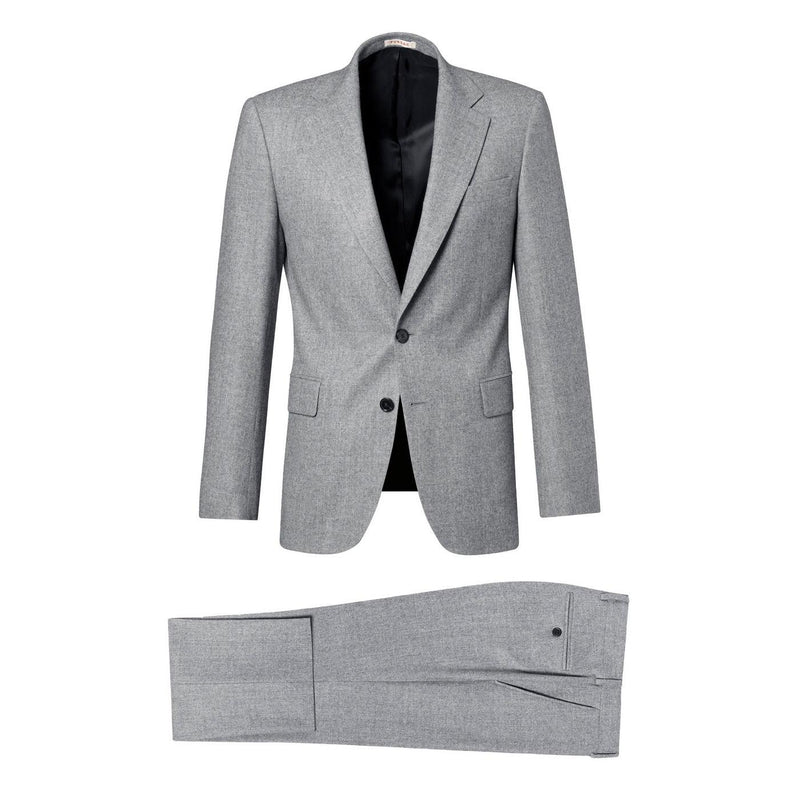 Costume 2 Pièces Ajusté En Flanelle De Laine - Gris Moyen