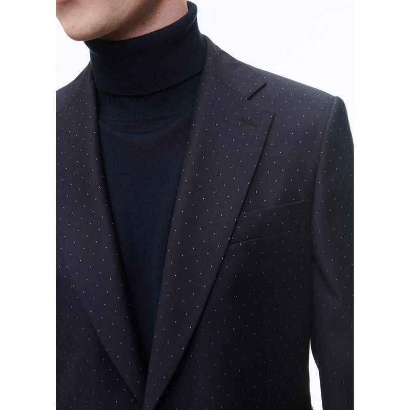 Costume Ajusté En Laine À Plumetis - Bleu Marine - Motif Plumetis