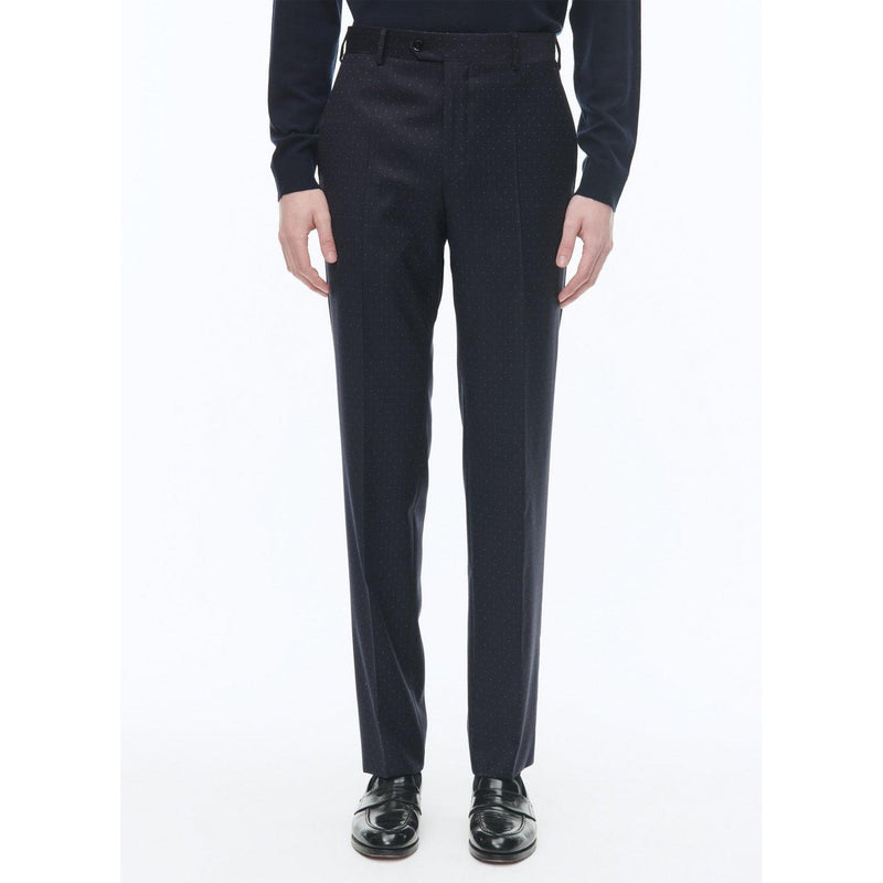 Costume Ajusté En Laine À Plumetis - Bleu Marine - Motif Plumetis