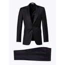 Costume Ajusté En Laine À Plumetis - Bleu Marine - Motif Plumetis