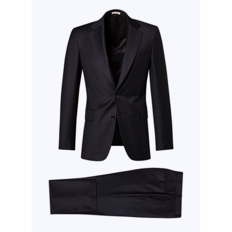 Costume Ajusté En Laine À Plumetis - Bleu Marine - Motif Plumetis