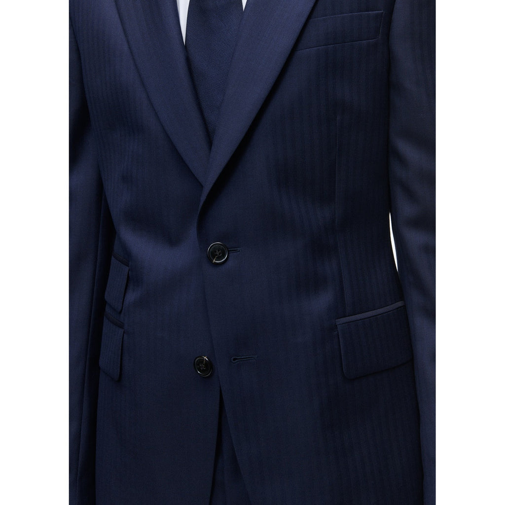 Fursac - Navy Blue Herringbone Wool Suit - Navy Blue