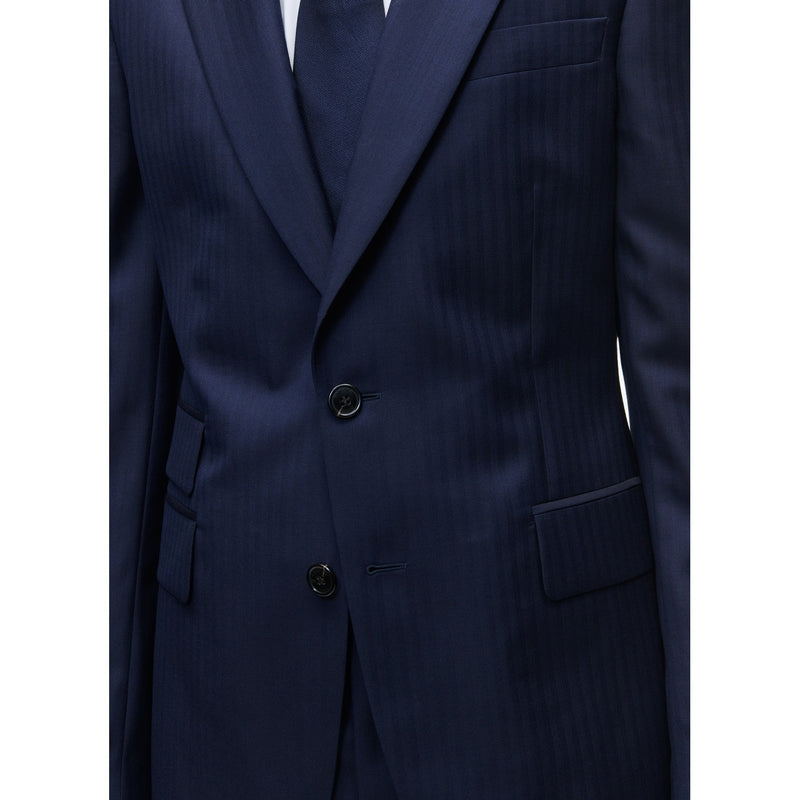 Fursac - Navy Blue Herringbone Wool Suit - Navy Blue