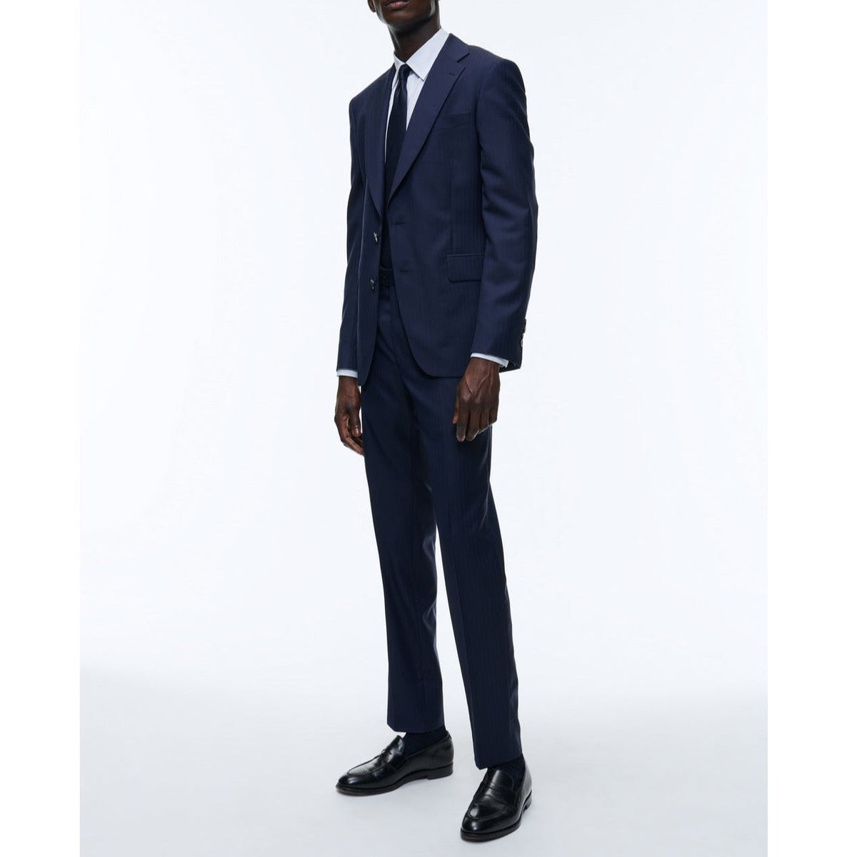 Fursac - Navy Blue Herringbone Wool Suit - Navy Blue