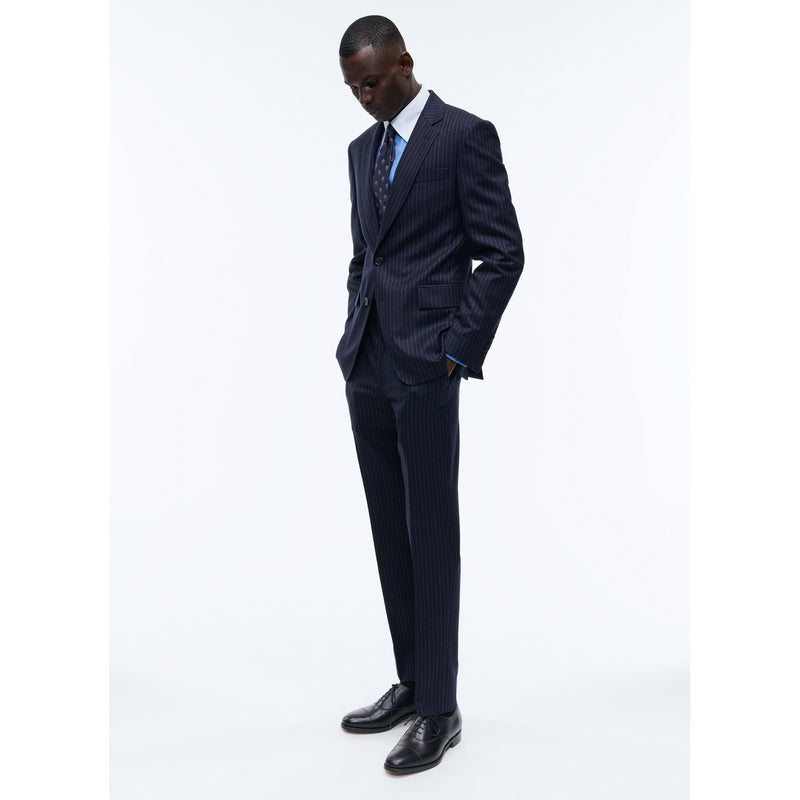 Fursac - Navy Blue Stripe Wool Flannel Suit - Navy Blue - Craie Stripes