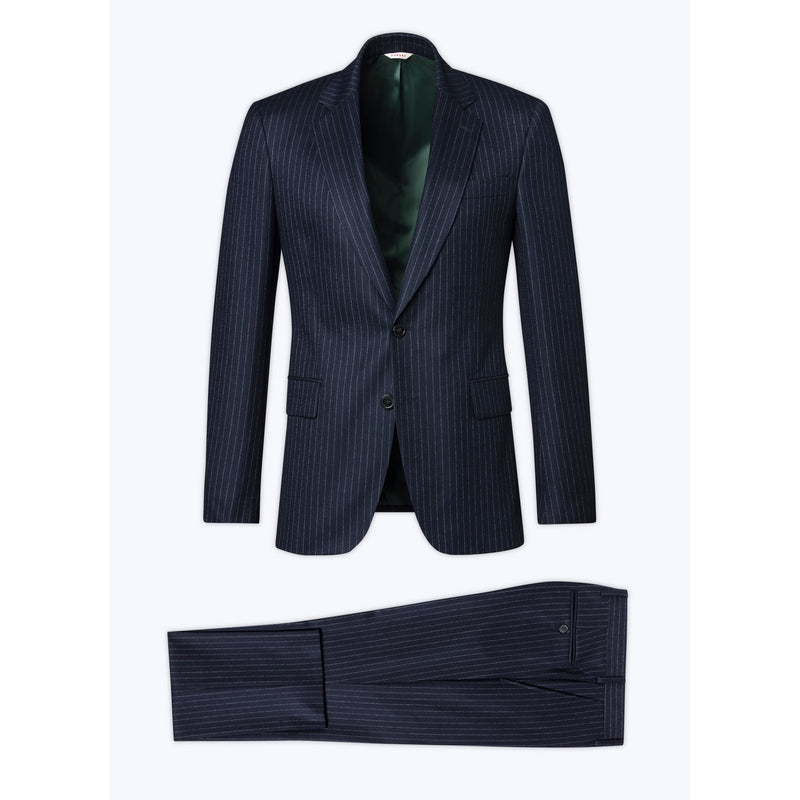 Fursac - Navy Blue Stripe Wool Flannel Suit - Navy Blue - Craie Stripes