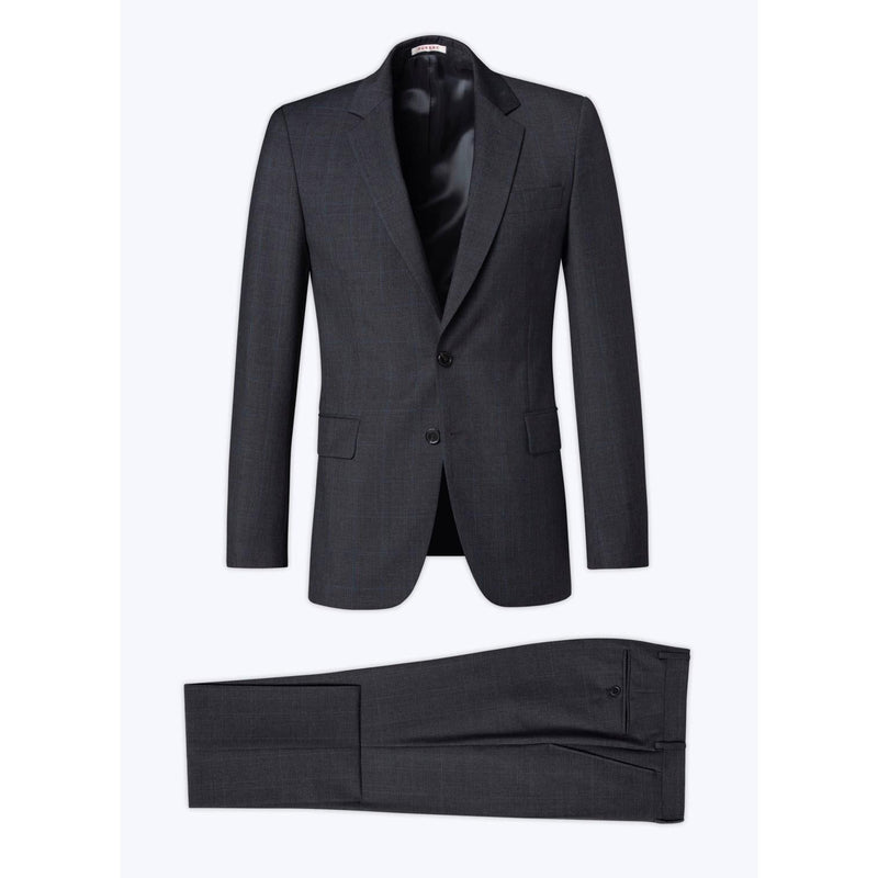 2-Piece Prince of Wales Wool Canvas Suit - Anthracite - Men