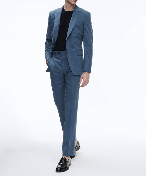 2-piece suit with light blue cotton sandblast effect fabric - earthenware