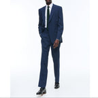 Fursac - Costume En Toile De Laine Prince De Galles - Bleu
