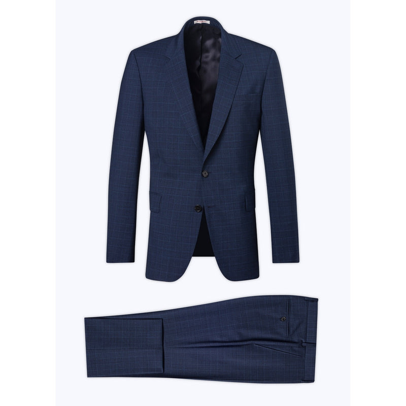 Traje de lona de lana Príncipe de Gales - Azul