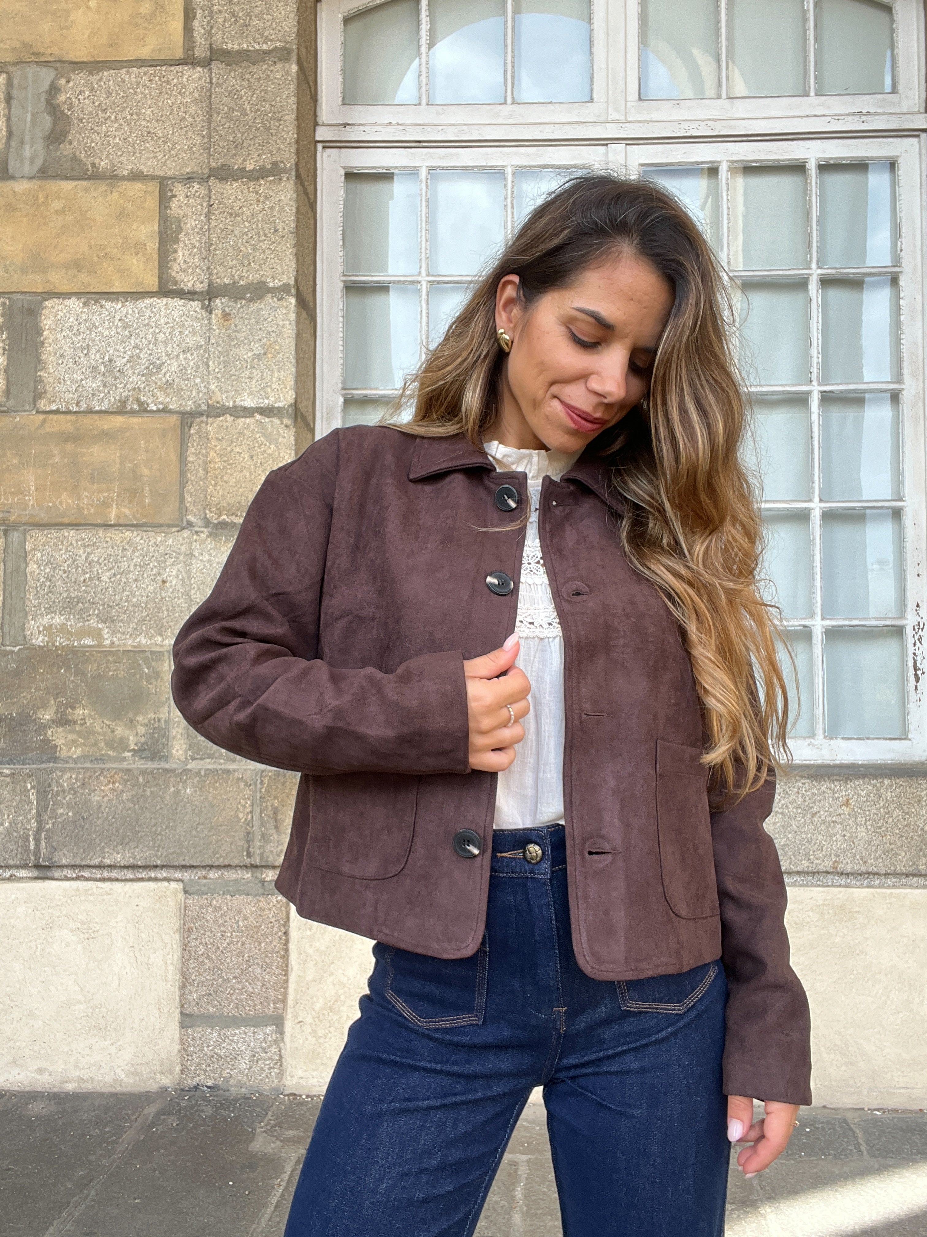 Veste effet suédine Thelma chocolat
