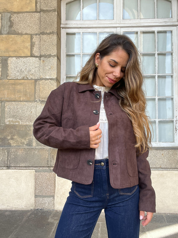 Chaqueta efecto antelina Thelma chocolate