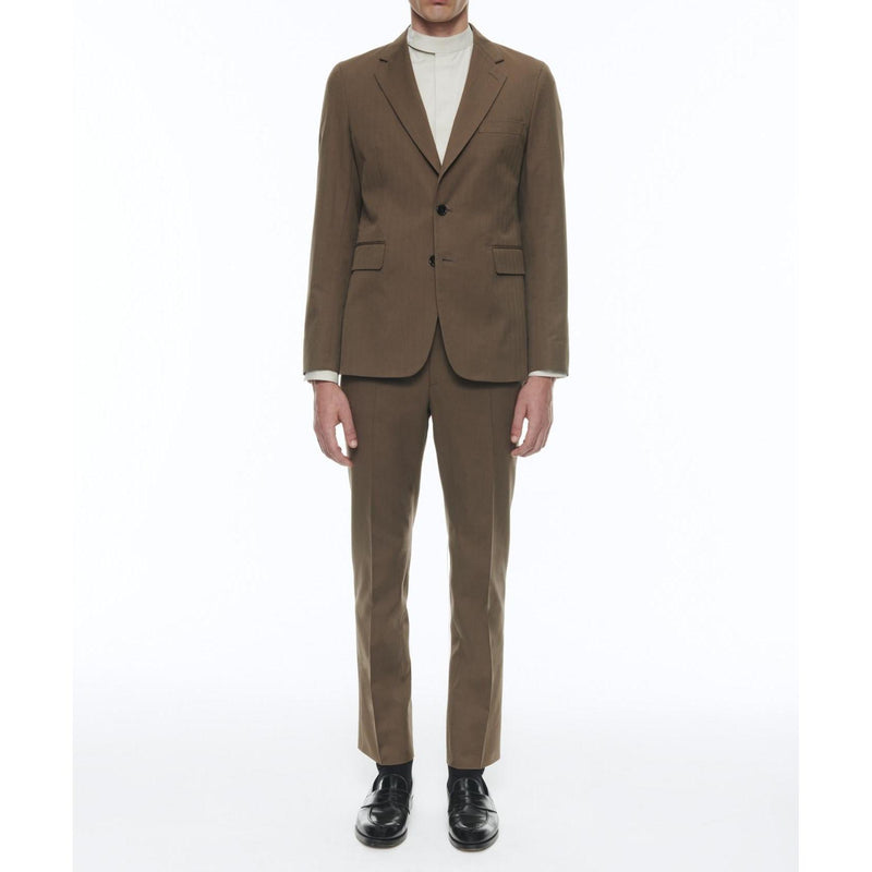 Costume Droit En Laine Et Coton - Tabac - Motif Chevrons Fondu