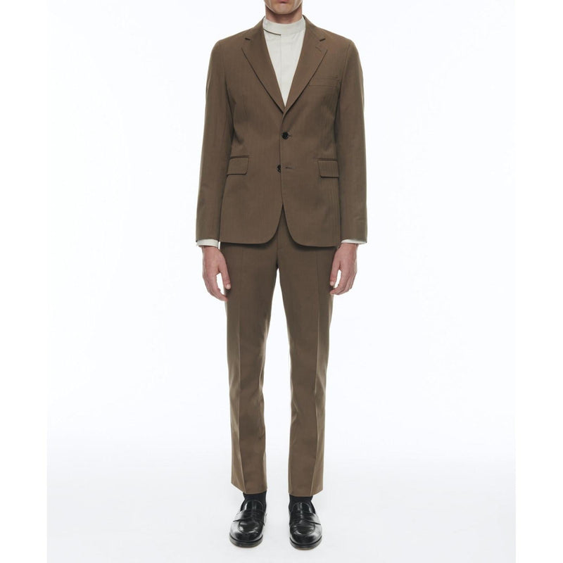 Straight Wool And Cotton Suit - Tobacco - Fade Herringbone Pattern