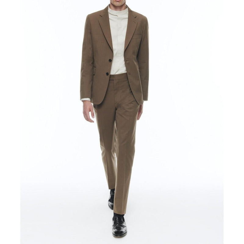 Straight Wool And Cotton Suit - Tobacco - Fade Herringbone Pattern