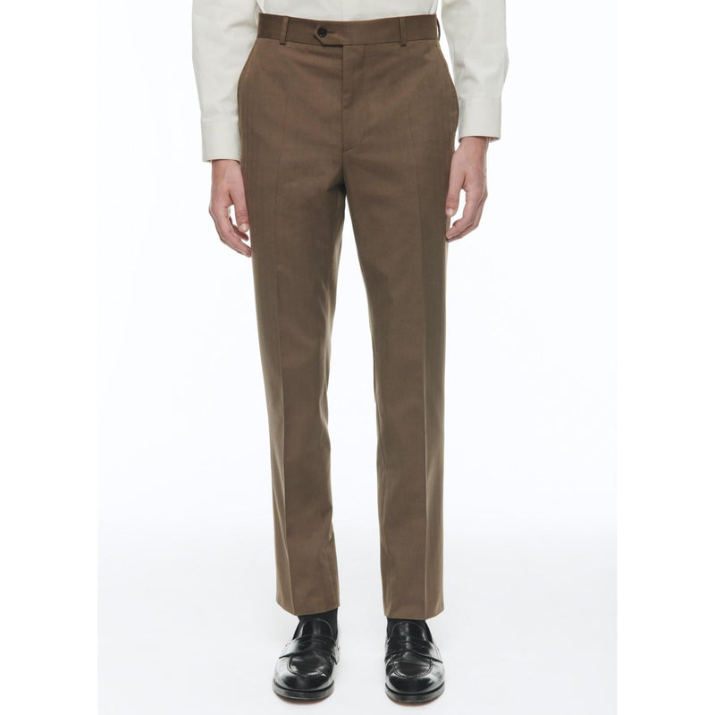 Straight Wool And Cotton Suit - Tobacco - Fade Herringbone Pattern