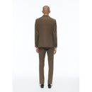 Costume Droit En Laine Et Coton - Tabac - Motif Chevrons Fondu