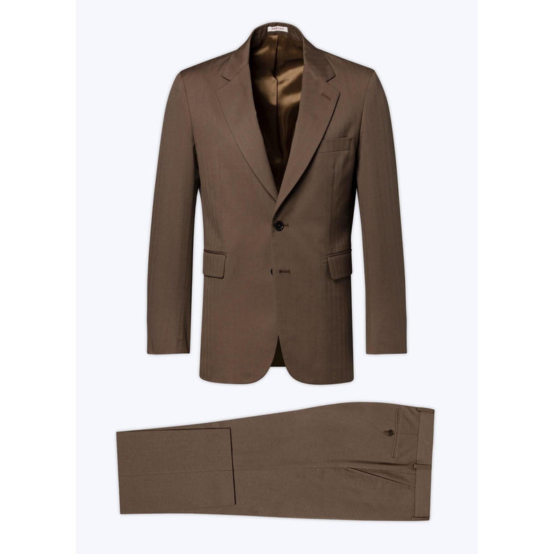 Straight Wool And Cotton Suit - Tobacco - Fade Herringbone Pattern