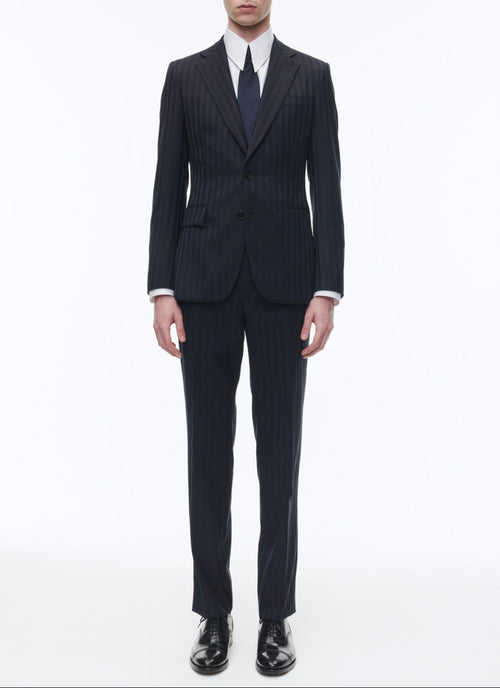 Fursac - Costume 2 Pièces Ajusté En Laine À Effet Jacquard - Marine - Homme