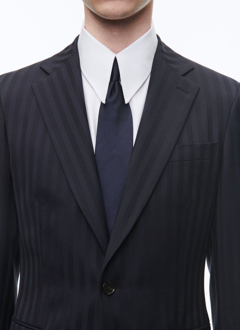 Costume 2 Pièces Ajusté En Laine À Effet Jacquard - Marine - Homme