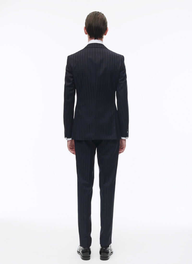 Fursac - Costume 2 Pièces Ajusté En Laine À Effet Jacquard - Marine - Homme