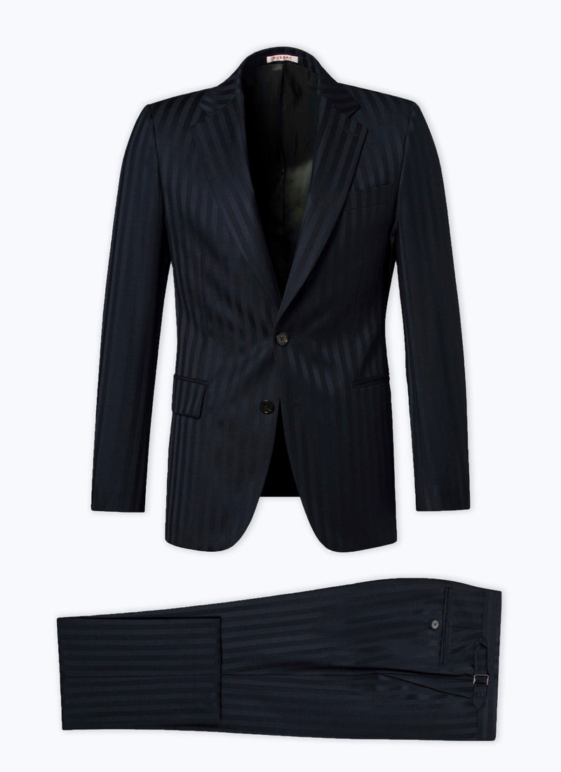 Fursac - Costume 2 Pièces Ajusté En Laine À Effet Jacquard - Marine - Homme