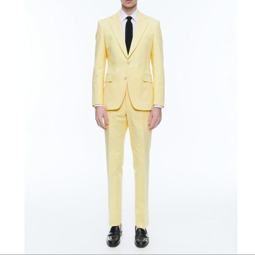 Costume Ajusté En Toile De Coton - Jaune Pâle
