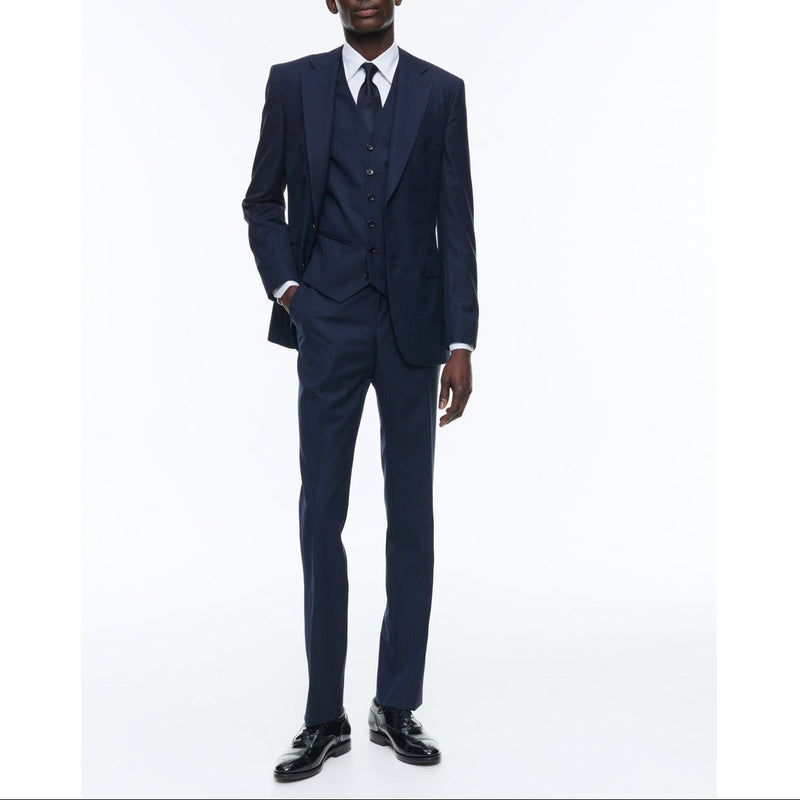 Costume En Laine Certifiée À Rayures - Bleu