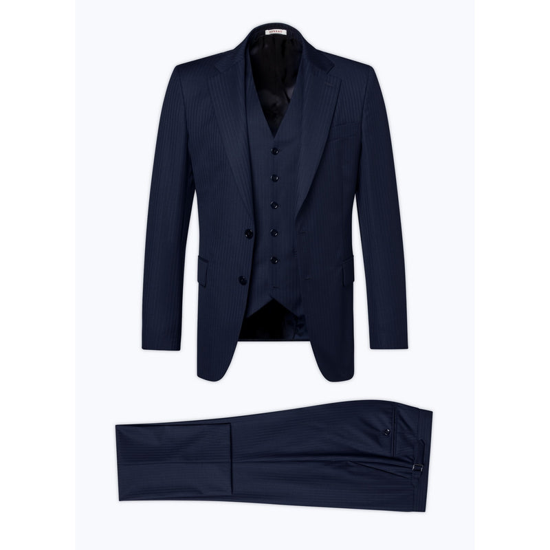 Costume En Laine Certifiée À Rayures - Bleu