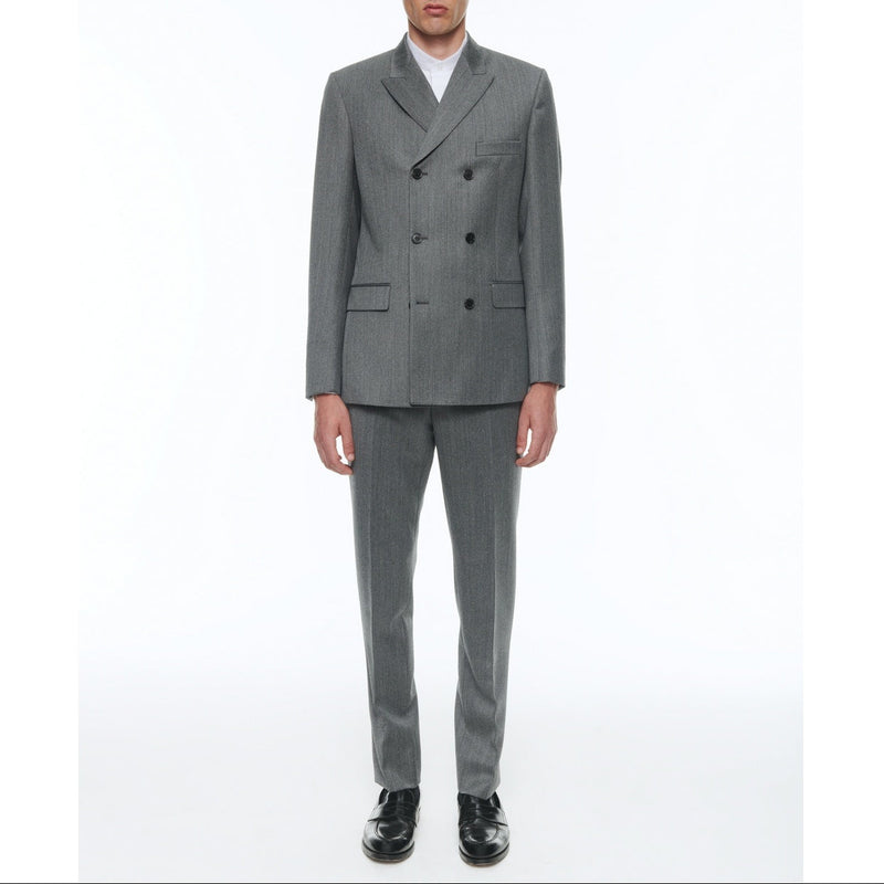 Costume Croisé Ajusté En Laine Vierge - Gris