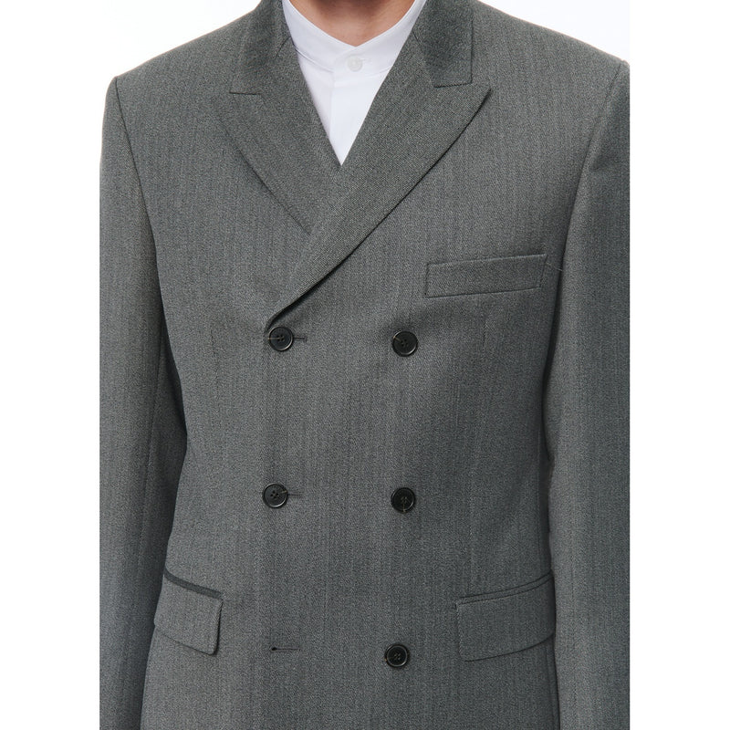 Costume Croisé Ajusté En Laine Vierge - Gris