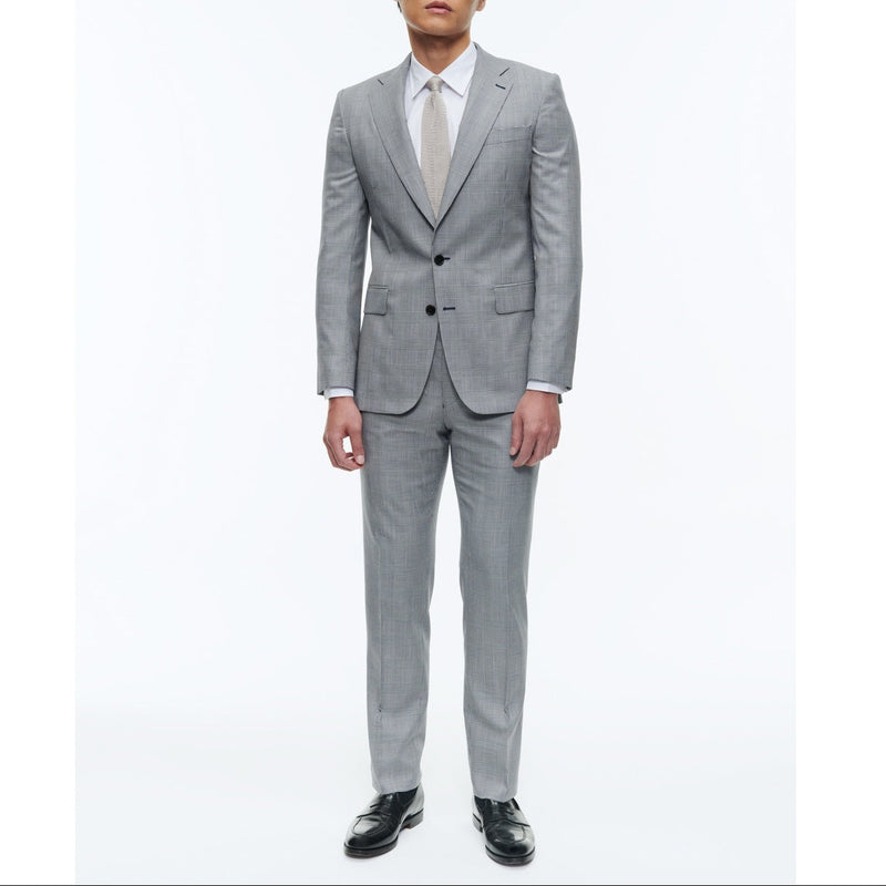 Costume En Laine Et Coton À Motif - Gris Bleu - Motif Prince De Galles