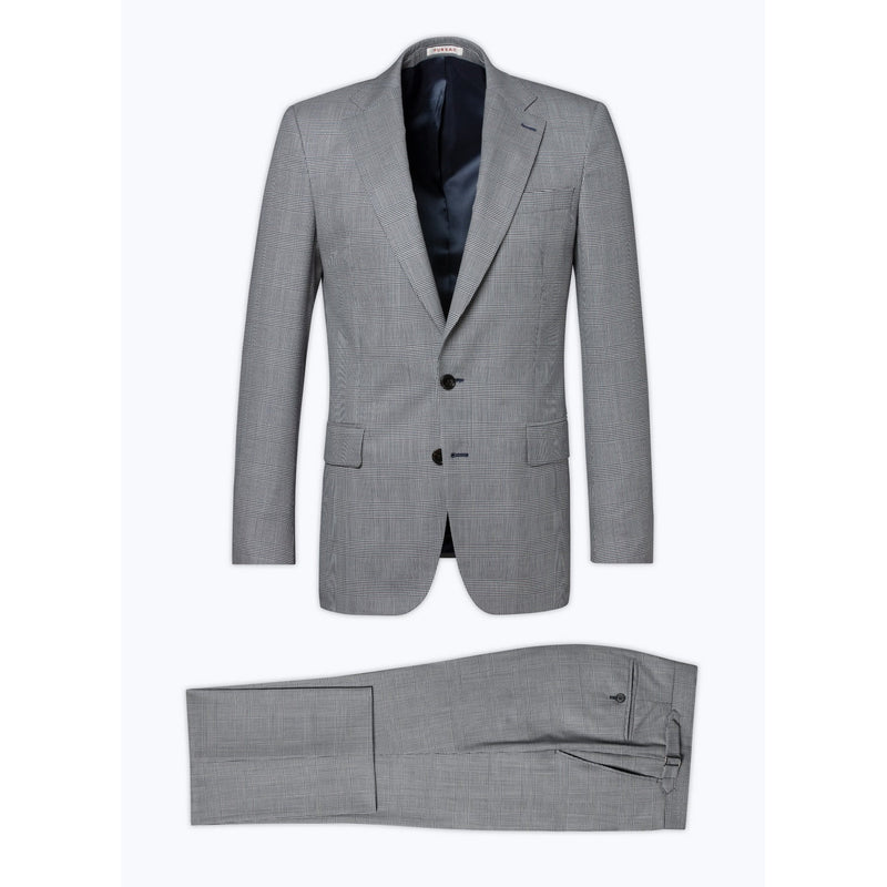 Traje Estampado De Lana Y Algodón - Gris Azul - Estampado Príncipe De Gales