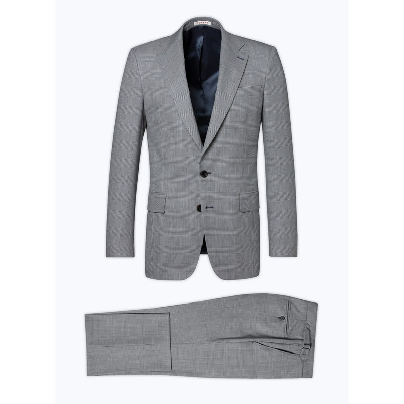 Costume En Laine Et Coton À Motif - Gris Bleu - Motif Prince De Galles